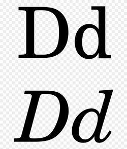 Huruf kapital 'D' dan huruf kecil 'd' dalam rupa huruf serif.